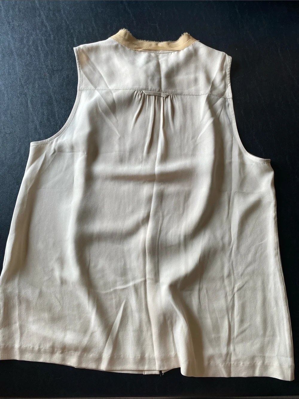 J. Crew Cream Sleeveless Tie-Neck Blouse with Tan Front Panel 100% Silk
